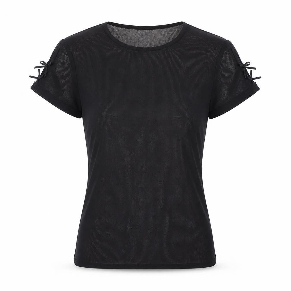 New Look Women's Black Bow Accent T-Shirt - Size 8