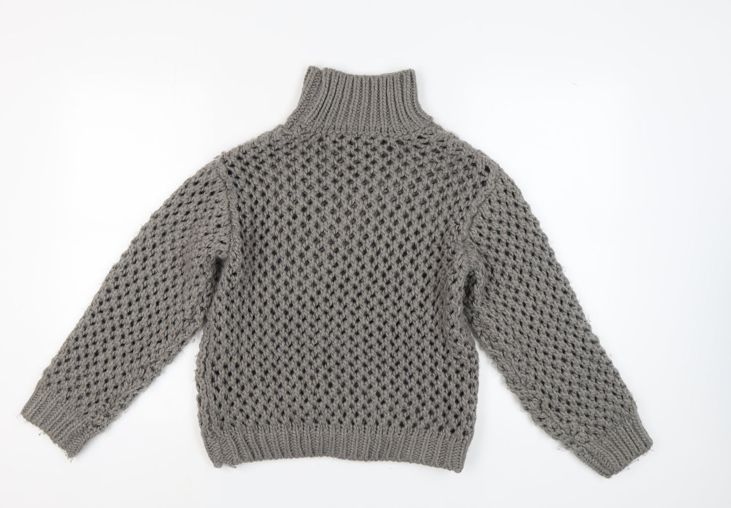 NA-KD Women’s Grey Open-Knit High Neck Jumper 2XS