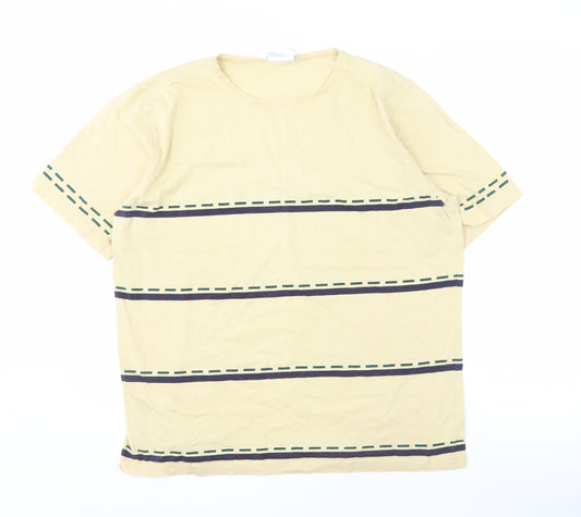 Alexon Men's Beige Striped T-Shirt, Size L, Crew Neck