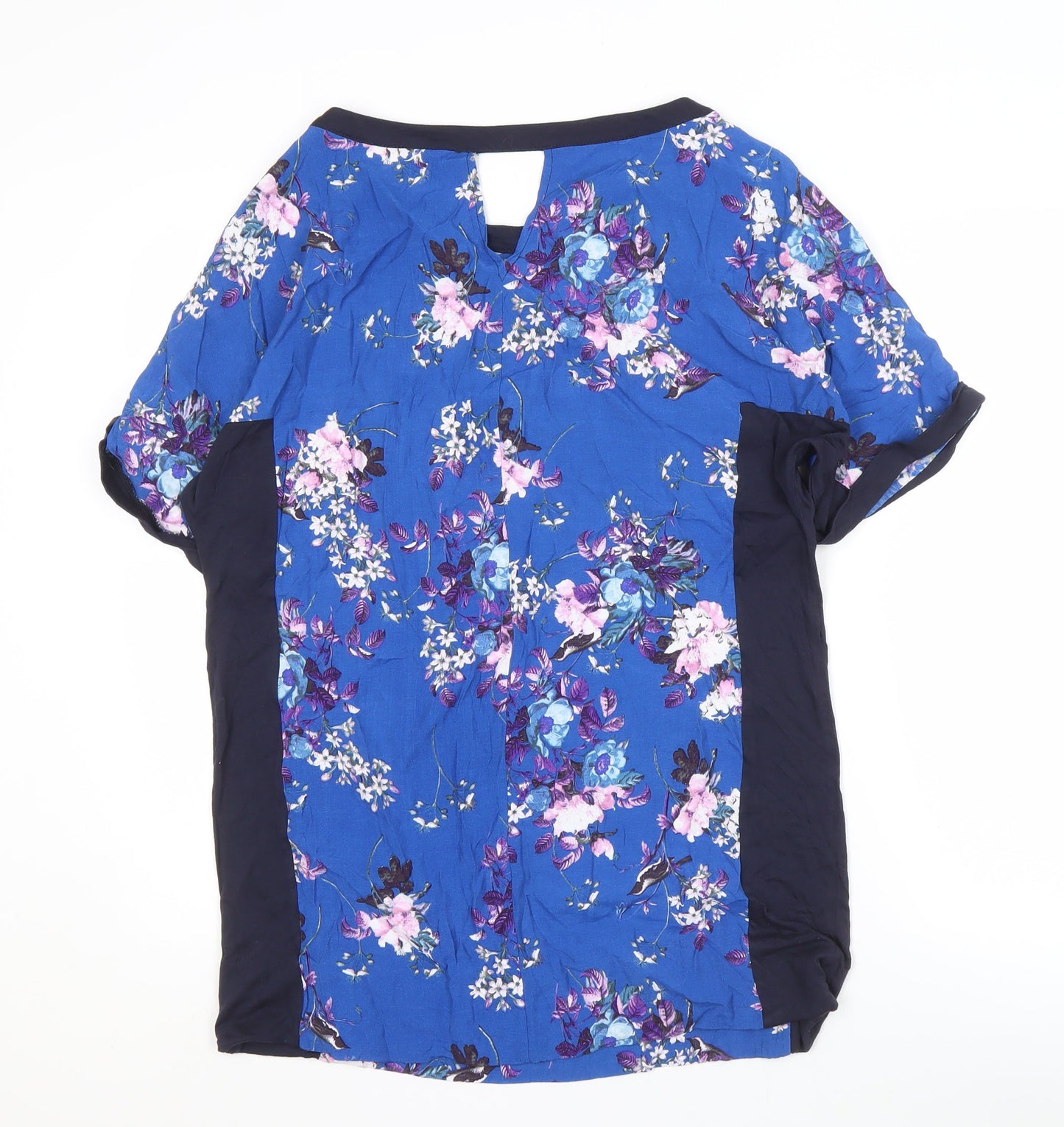 Oasis Women's Blue Floral Blouse, Size L, Short Sleeve