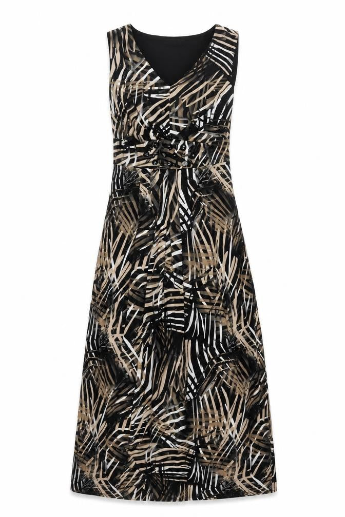 David Emanuel Women's Black Beige Geometric Midi Dress