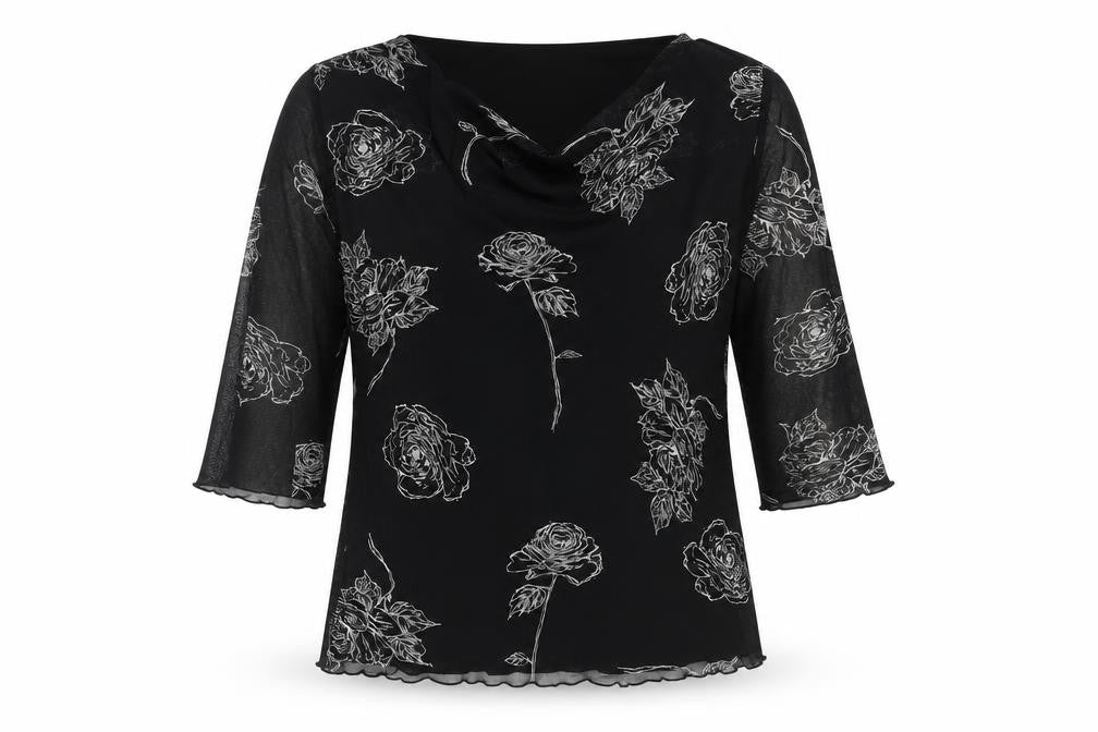 Bonmarché Women's Black Floral Cowl Neck Top L