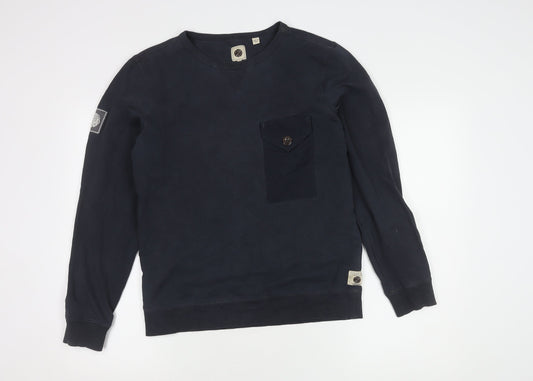 Pretty Green Men's Blue Pullover Sweatshirt S Logo Button