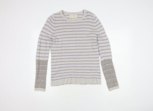 Beacon Cove Girls Striped Merino Wool Jumper Grey M