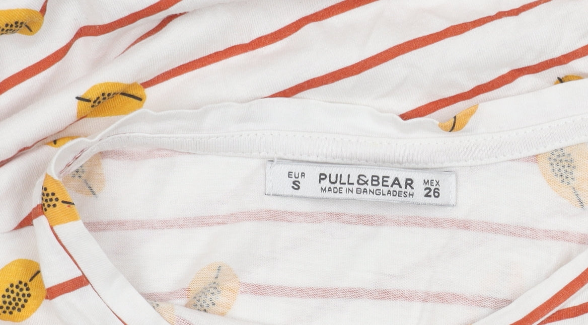 Pull & Bear Kids Unisex White Striped T-Shirt Size S