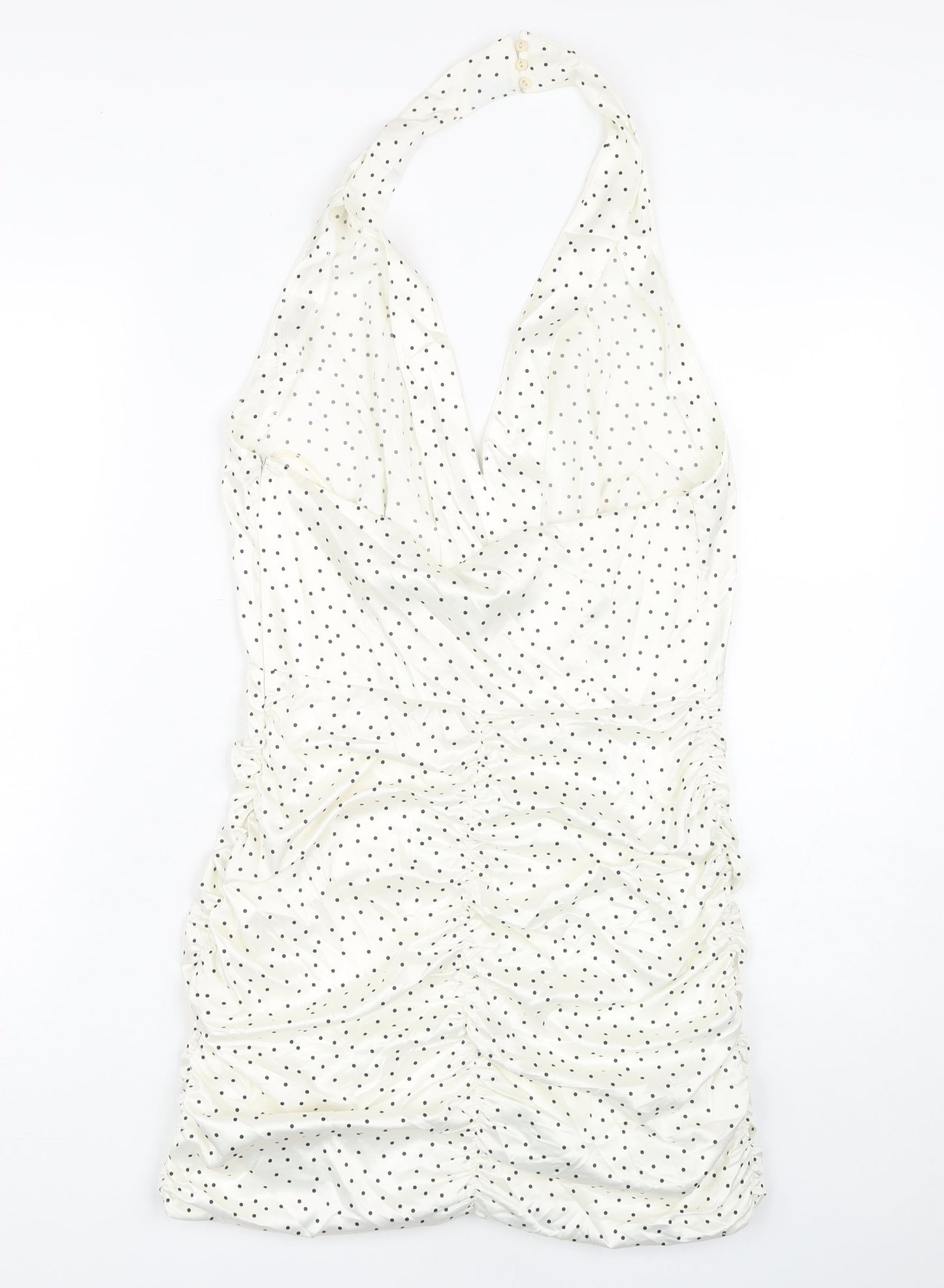 Zara Women's White Polka Dot Bodycon Dress L