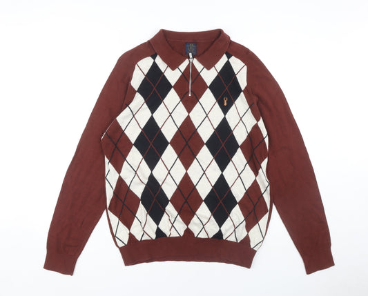 Next Men's Brown Argyle Full Zip Jumper - Large