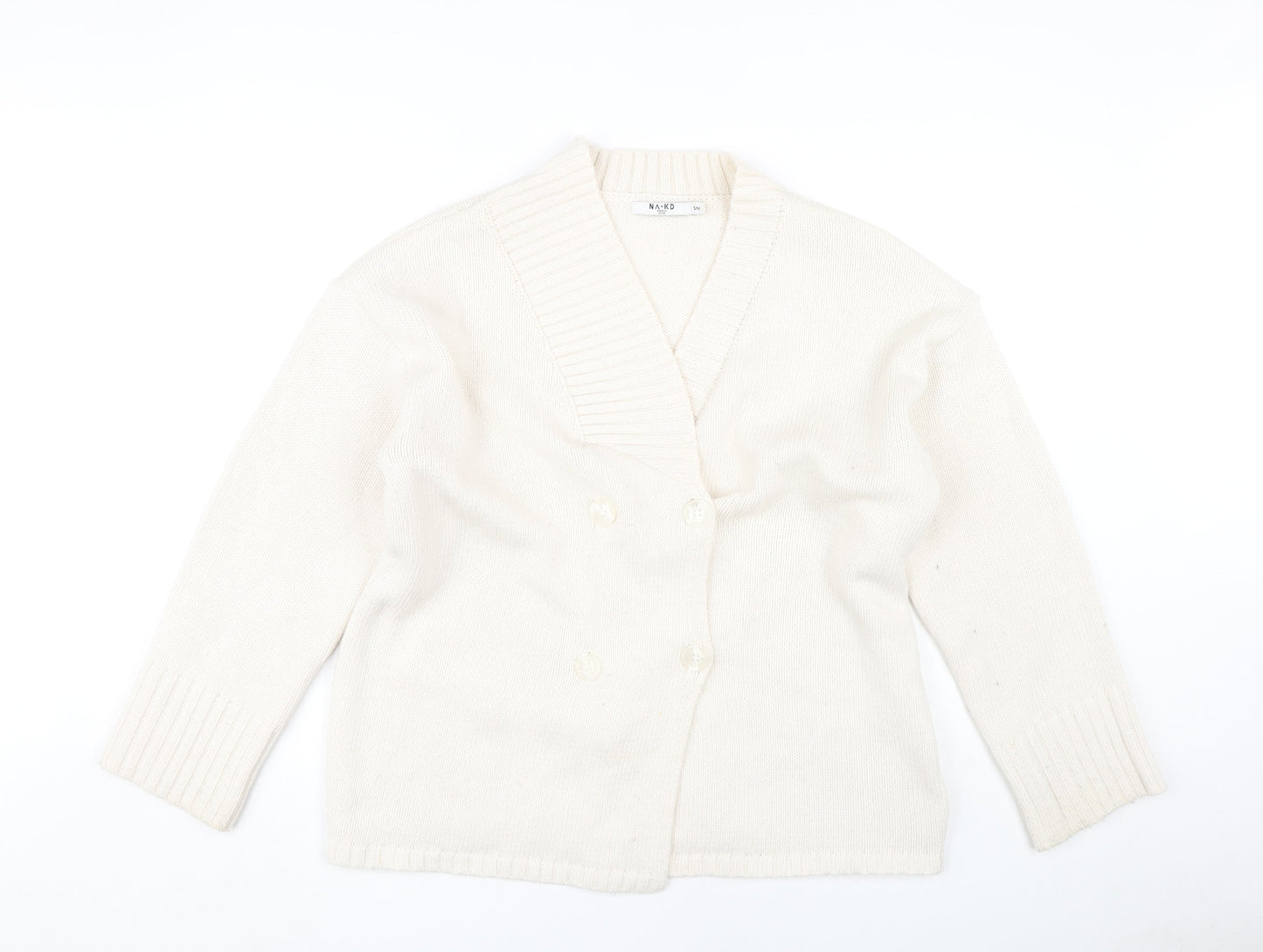 NA-KD Women's Ivory Open Front Cardigan S/M - Knit Button Accent
