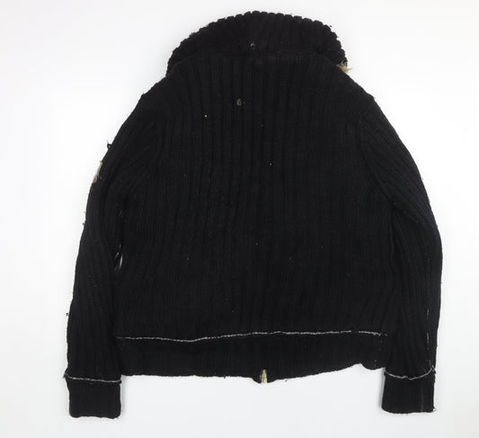 River Island Men's Black XL High Neck Full Zip Jumper