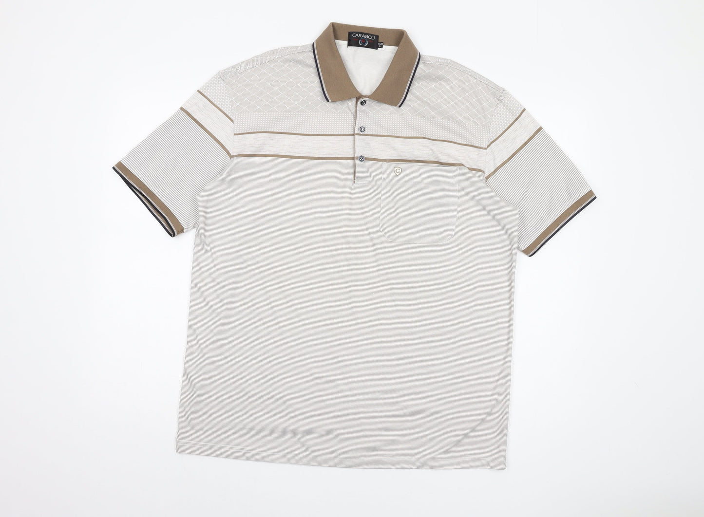 Carabou Men's Beige Striped Polo Shirt L
