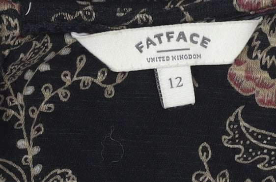 Fatface Women's Black Floral Tunic Blouse, Size 12