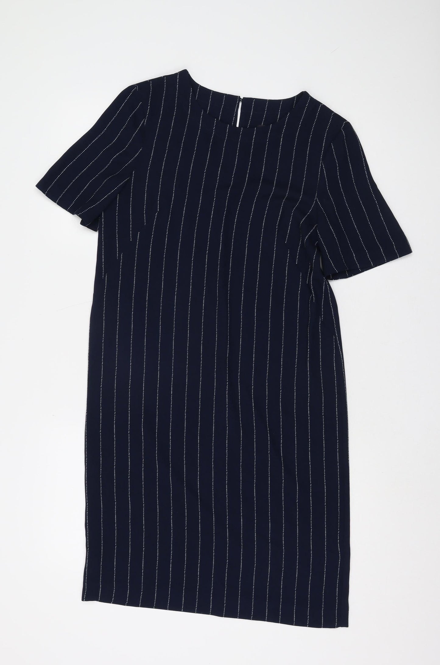 Marks and Spencer Navy Shift Dress - Size 6, Stripe Pattern