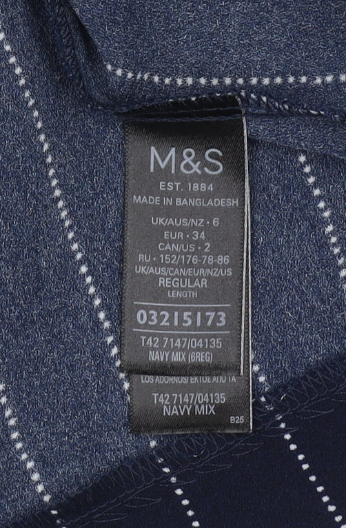 Marks and Spencer Navy Shift Dress - Size 6, Stripe Pattern