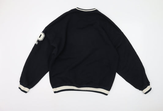 Pull&Bear Black V-Neck Logo Sweatshirt XS Men