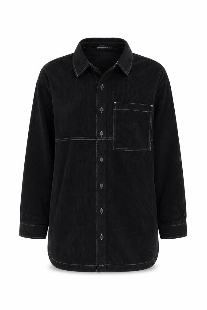Front view of Asos Design Women's Black Corduroy Long Jacket S