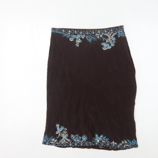 Karen Millen Women's Brown Embroidered Skirt UK 12