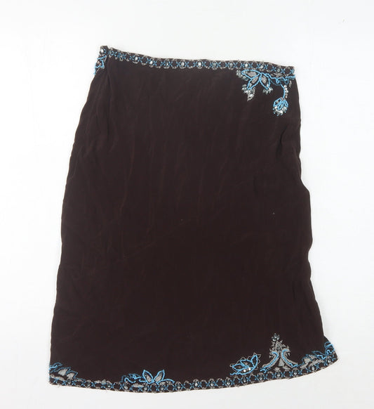 Karen Millen Women's Brown Embroidered Skirt UK 12