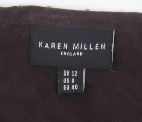 Karen Millen Women's Brown Embroidered Skirt UK 12