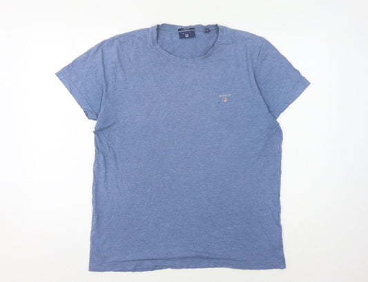 Gant Men's Blue Cotton Logo T-Shirt, Size M, Regular Fit