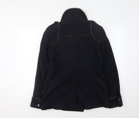 Reiss Women's Black Wool Pea Coat, M, Double-Breasted