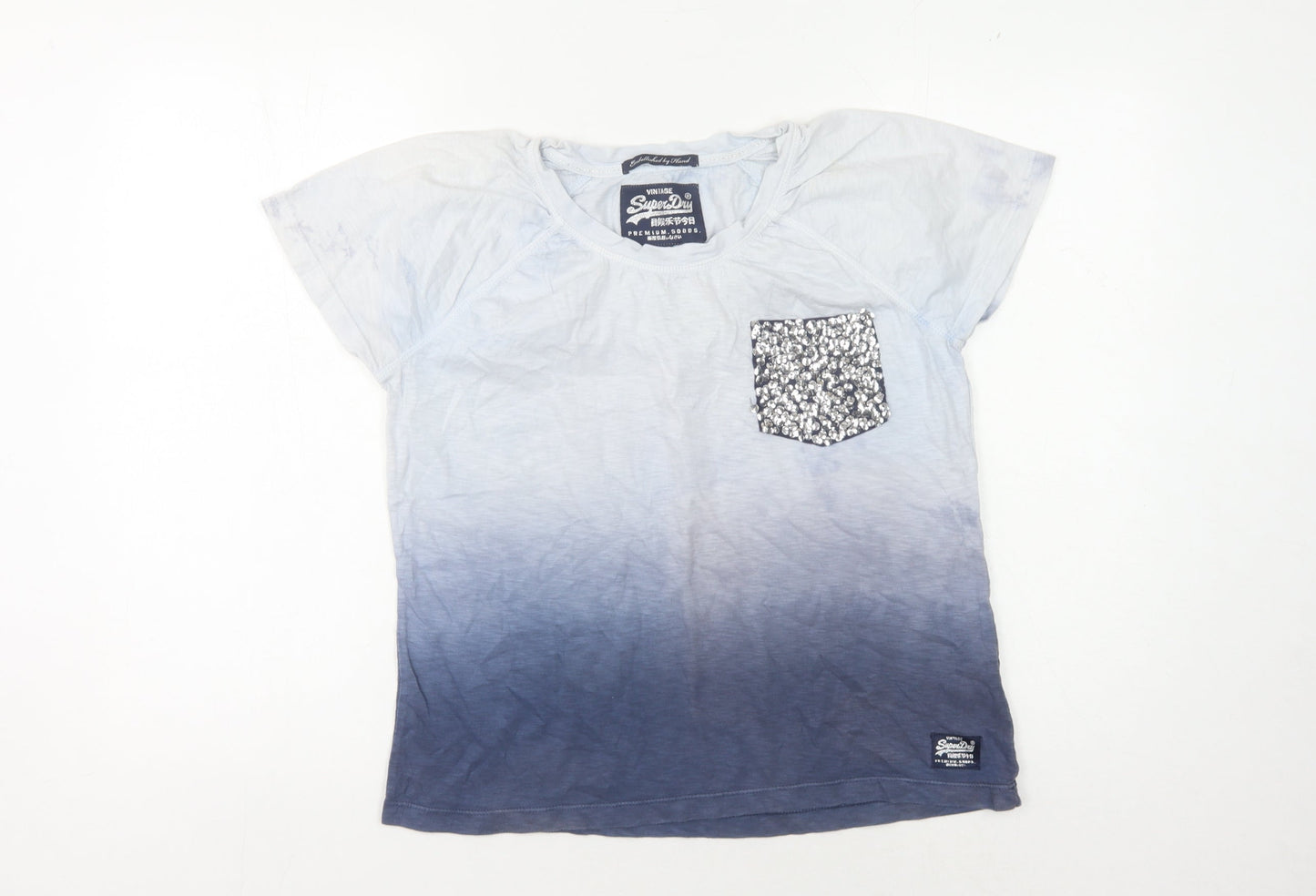 Superdry Women's Blue Sequin Pocket T-Shirt, M