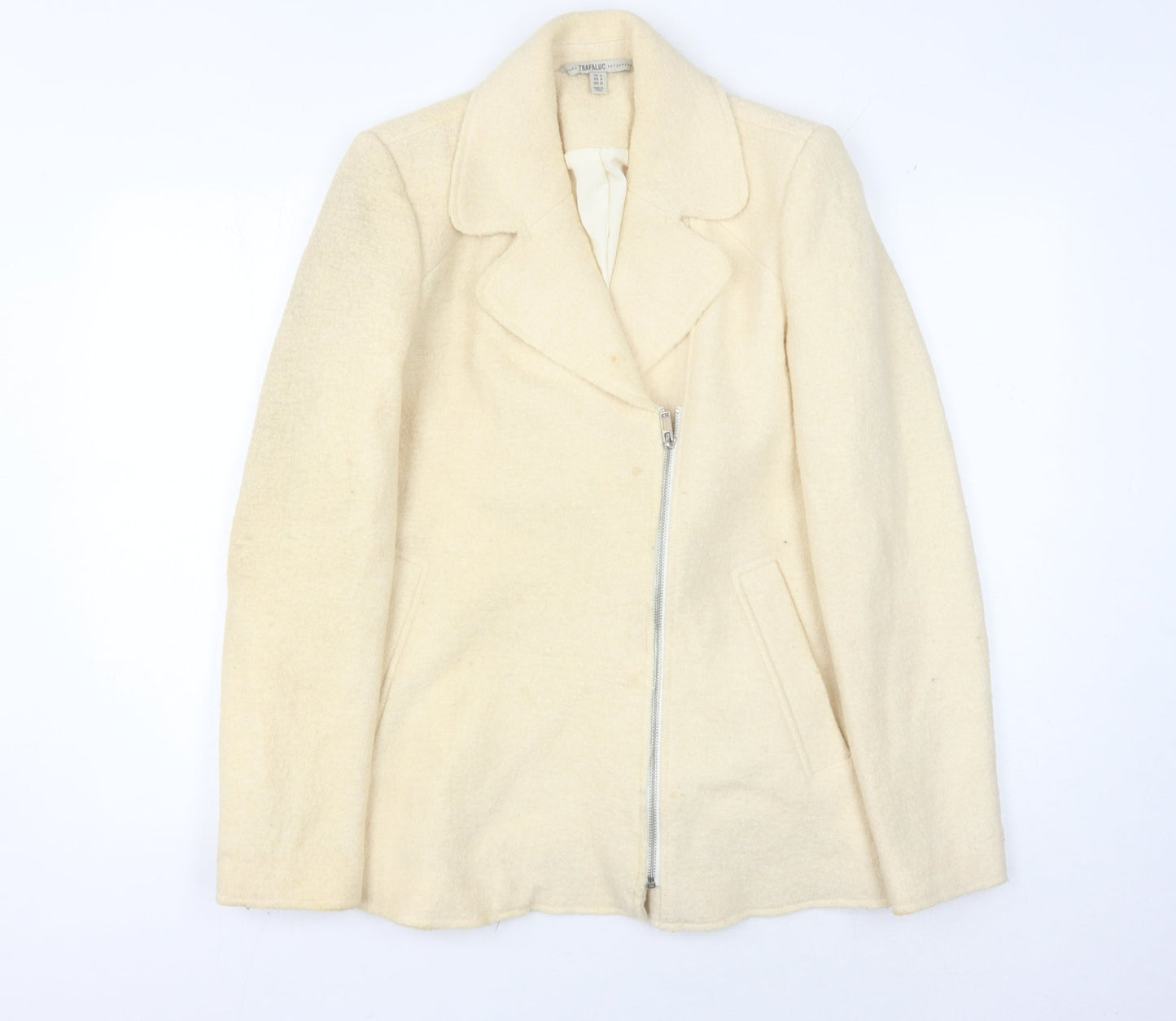 Zara Women's Ivory Wool Motorcycle Jacket M