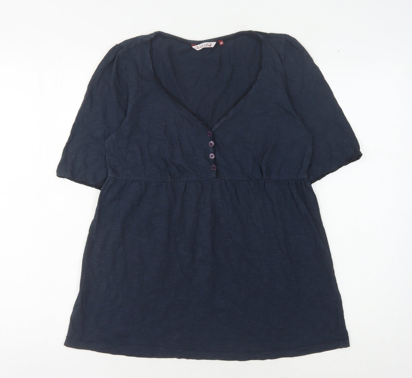 White Stuff Women's Blue 3/4 Sleeve V-Neck Top Size 12