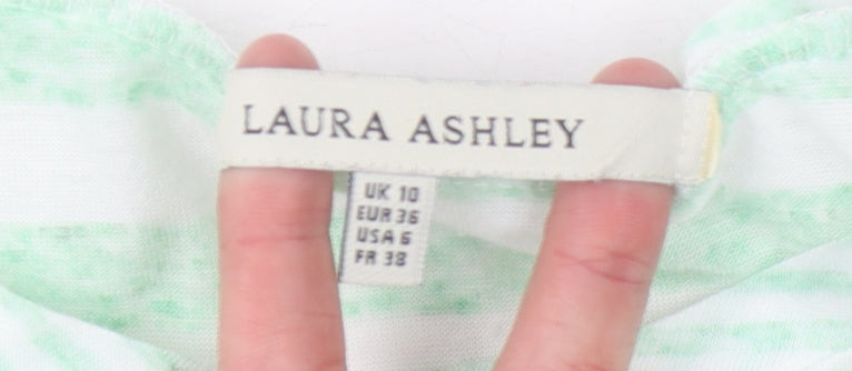 Laura Ashley Women’s Green Striped T-Shirt Size 10