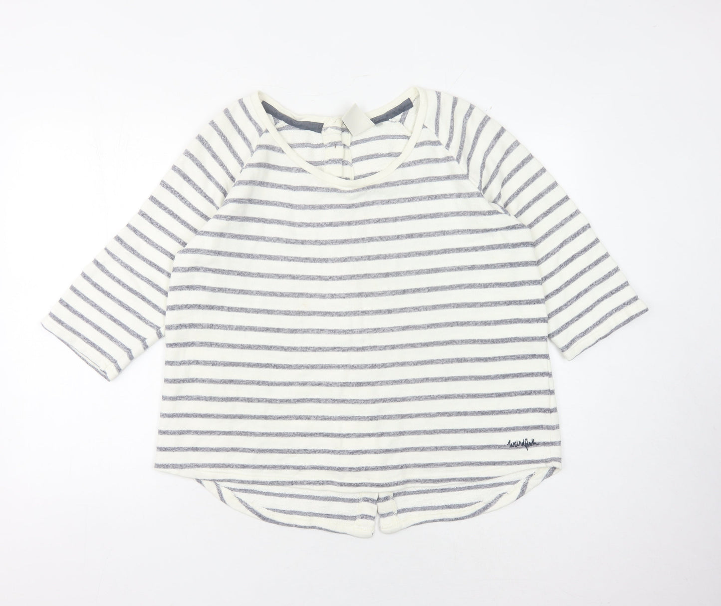 Weird Fish Women's Ivory and Blue Striped Cardigan - Size 12