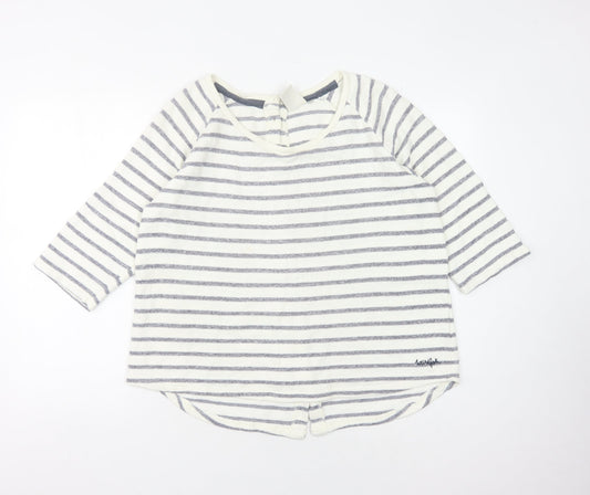 Weird Fish Women's Ivory and Blue Striped Cardigan - Size 12