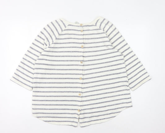 Weird Fish Women's Ivory and Blue Striped Cardigan - Size 12
