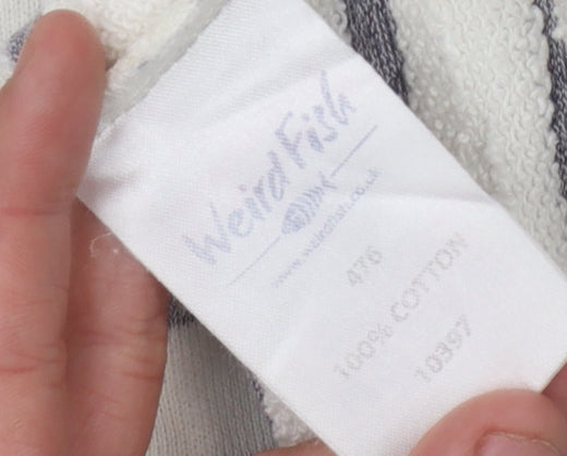 Weird Fish Women's Ivory and Blue Striped Cardigan - Size 12