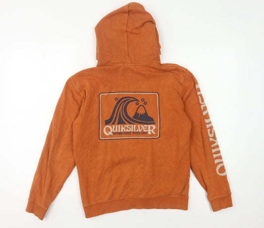 Quiksilver Boys Orange Hoodie M Pullover Logo Casual Skatewear