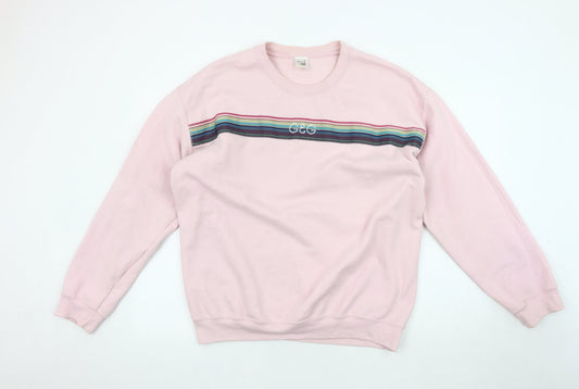 G&G Unisex Pink Striped Sweatshirt L Fleece Logo