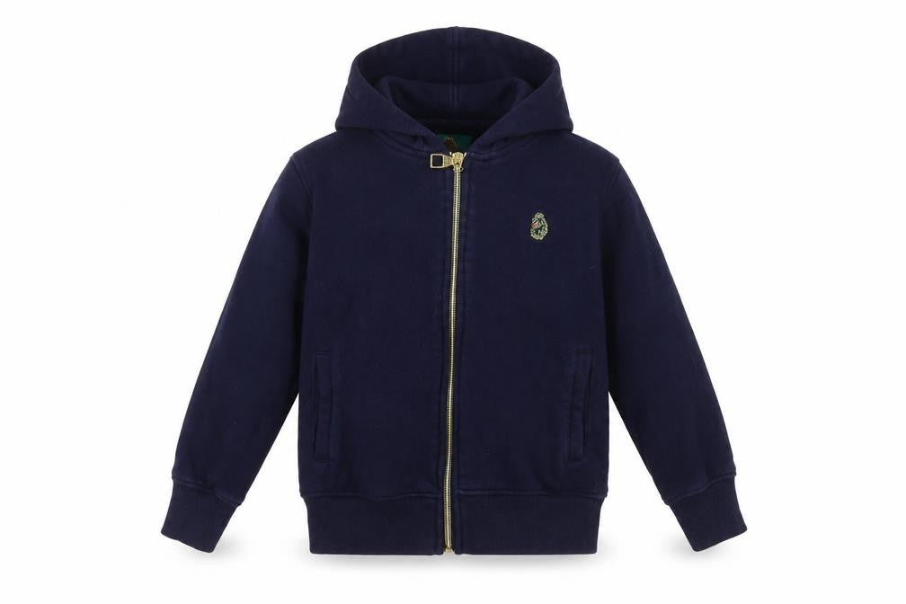 Front view of Luke boys’ blue cotton hooded jacket 6-7 years zip casual