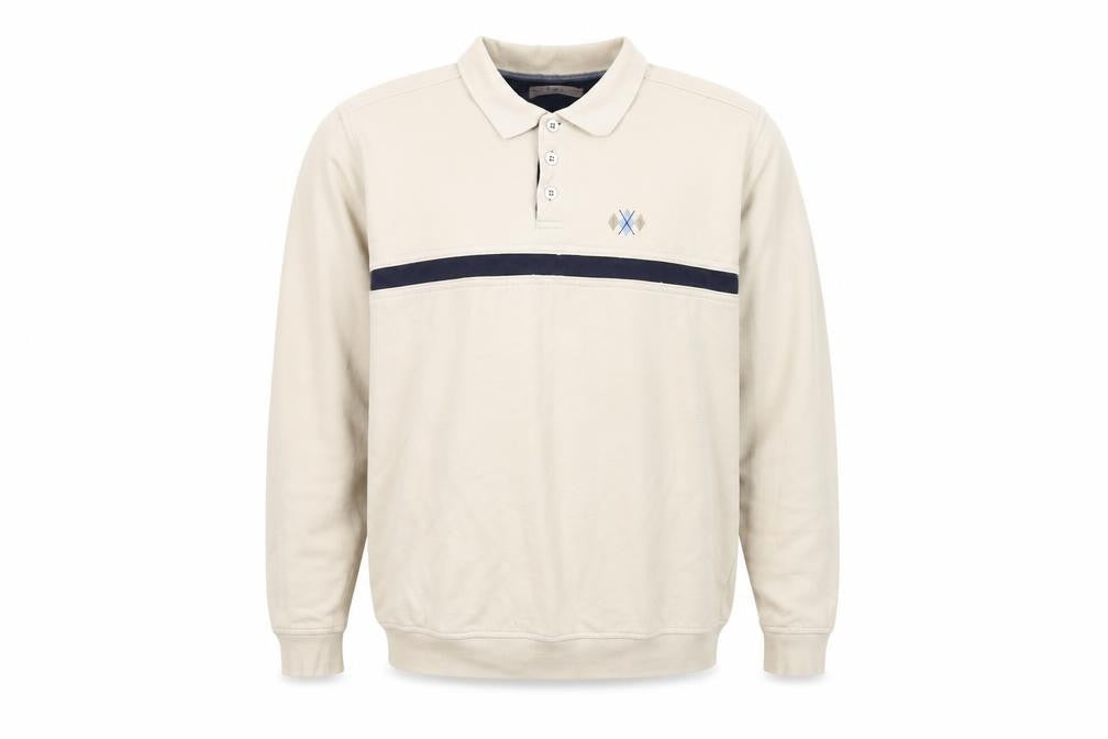 EWM Men's Beige Cotton Long Sleeve Polo - Size L