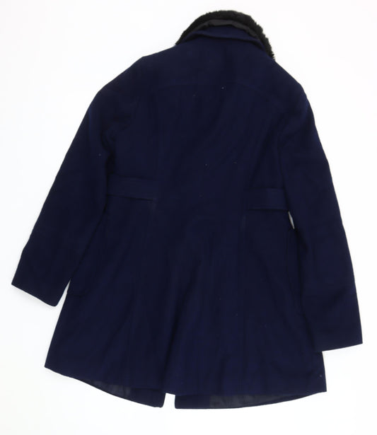 Dorothy Perkins Women's Blue Fur Trim Winter Coat Size 12