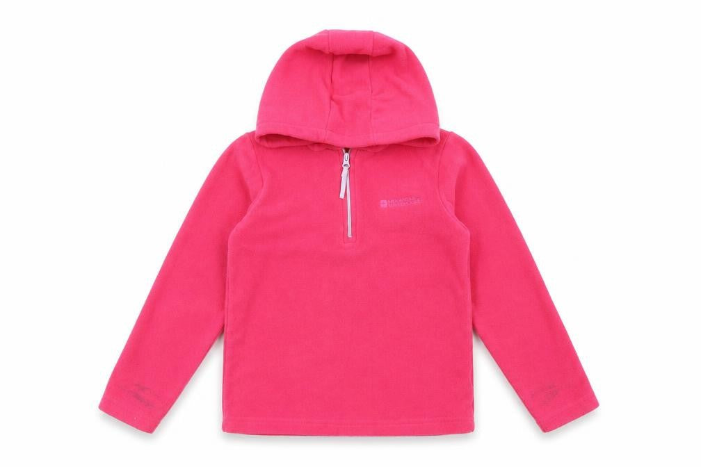 Front view of Mountain Warehouse girls’ pink fleece hoodie 7-8 years