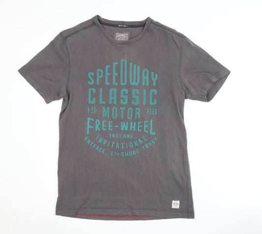 FatFace Men's Grey Graphic T-Shirt, Size S, Classic Motor Style
