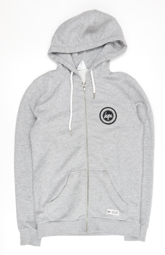 JustHype Men's XS Grey Full Zip Hoodie, Logo Accent