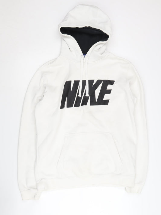 Nike Men's White Medium Pullover Hoodie with Logo