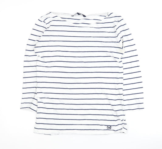 Crew Clothing Women's White Striped 3/4 Sleeve T-Shirt