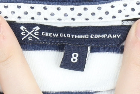 Crew Clothing Women's White Striped 3/4 Sleeve T-Shirt