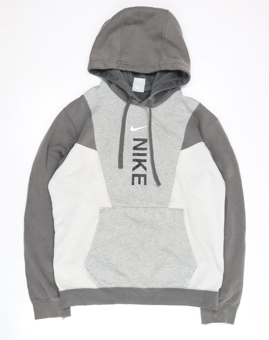 Nike Grey Pullover Hoodie S Unisex, Logo, Fleece, VG Condition