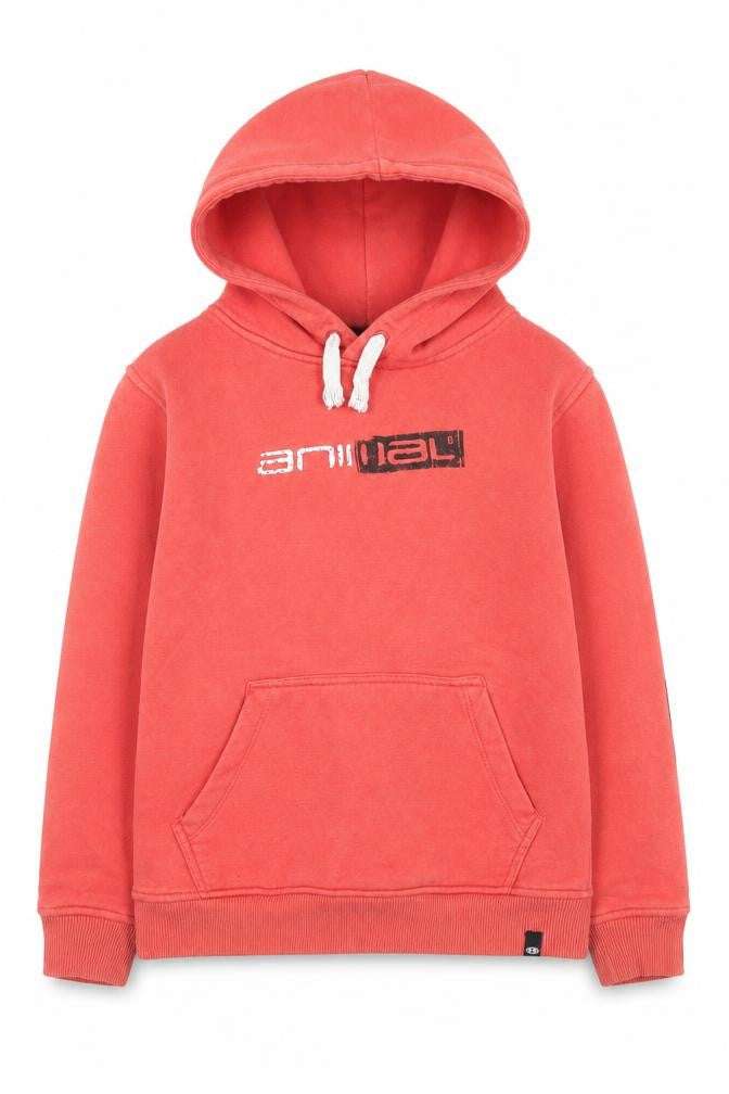 Front view of Animal boys’ orange hoodie 9-10 years pullover style
