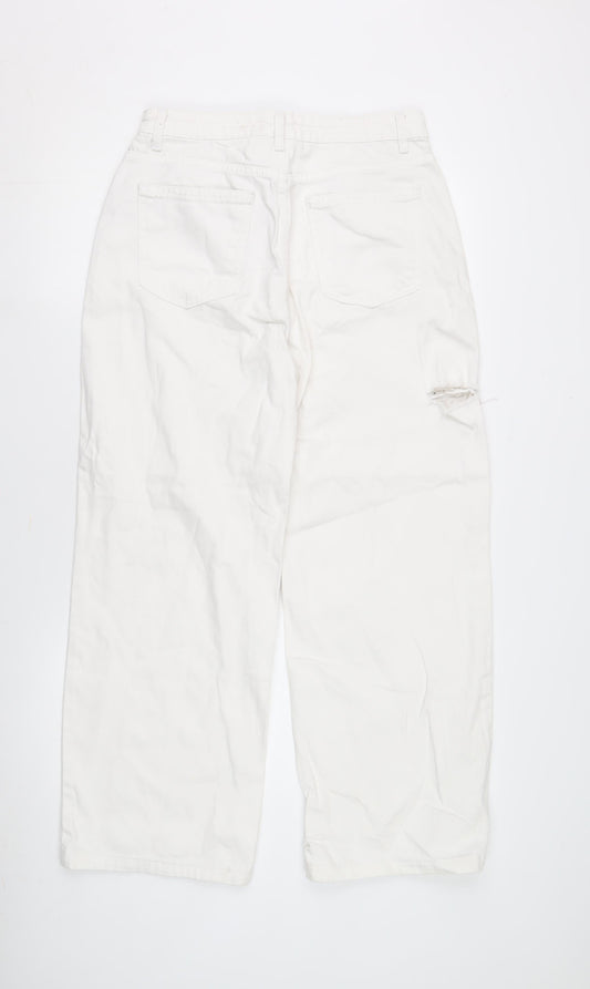 TrendYol Women's White Distressed Jeans