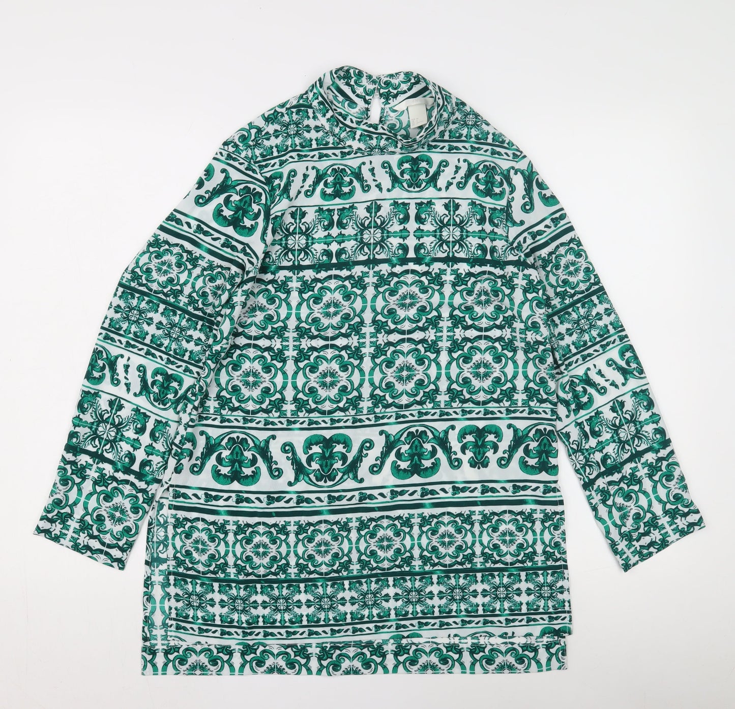 H&M Women's Green Geometric Long Sleeve Top