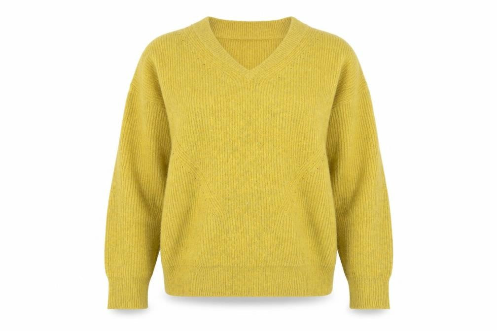 Front view of French Connection Women's Yellow V-Neck jumper M
