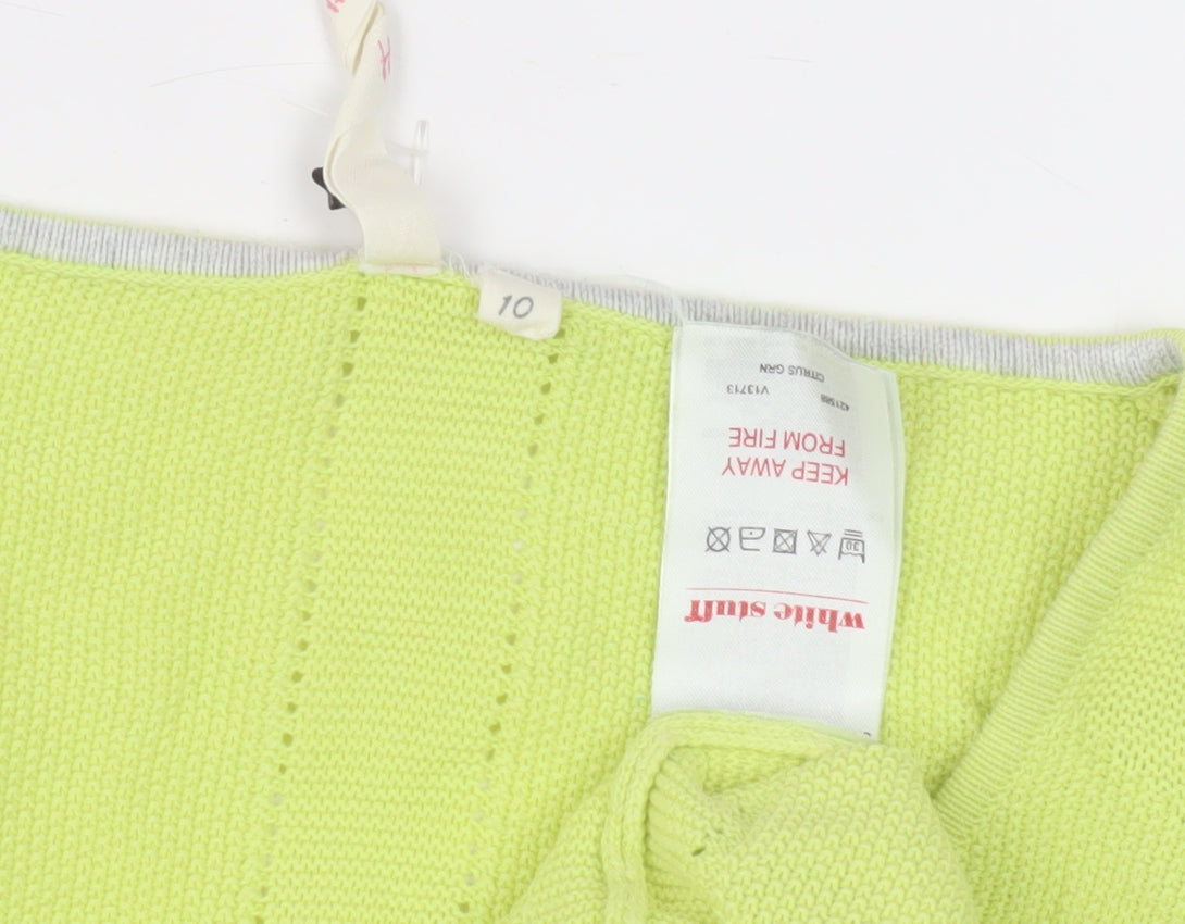 White Stuff Women's Green Cotton V-Neck Jumper Size 10