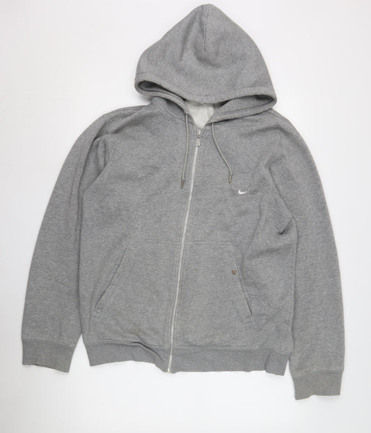 Nike Men's Grey Full Zip Hoodie, Size L, Logo Accents